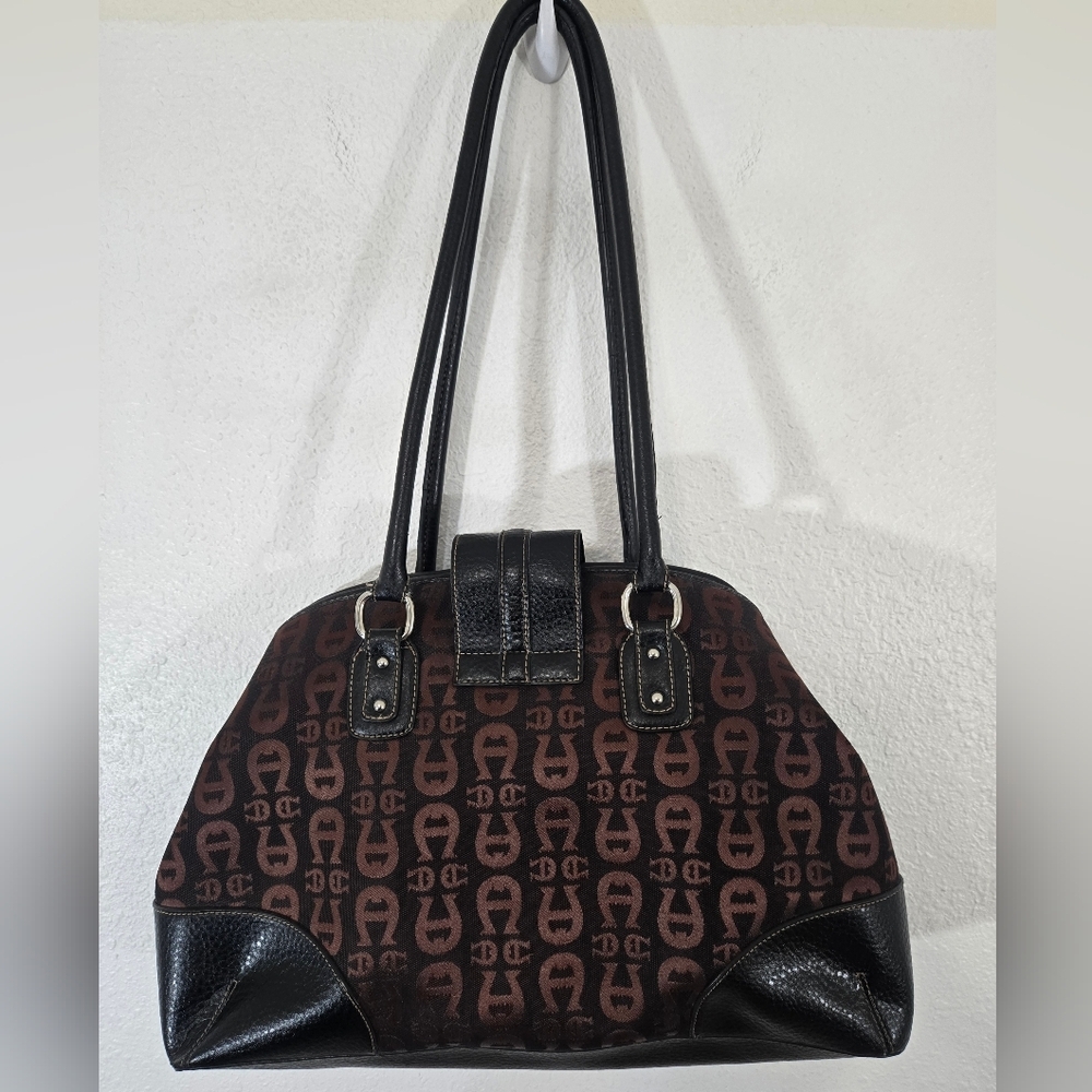 Etienne Aigner Signature Monogram Brown/Black Satchel Classic Work Church - Picture 4 of 8